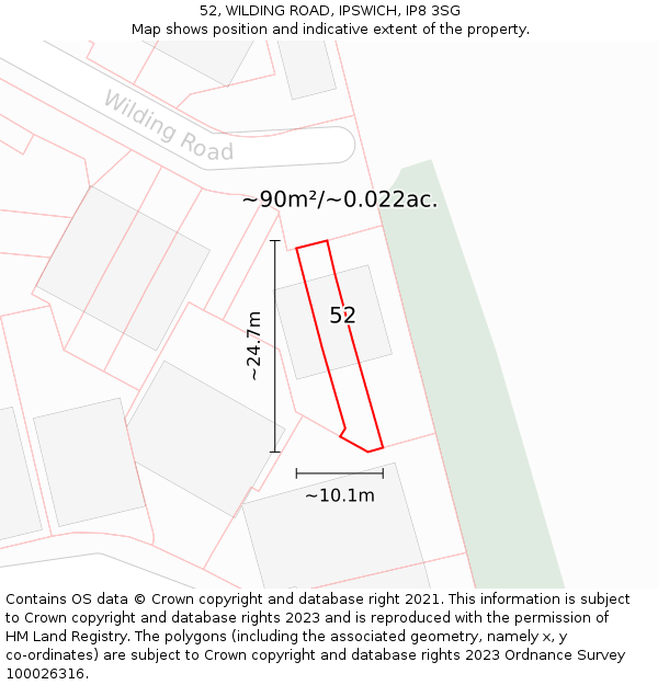 52, WILDING ROAD, IPSWICH, IP8 3SG: Plot and title map
