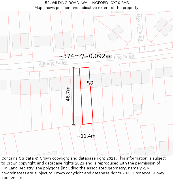 52, WILDING ROAD, WALLINGFORD, OX10 8AS: Plot and title map