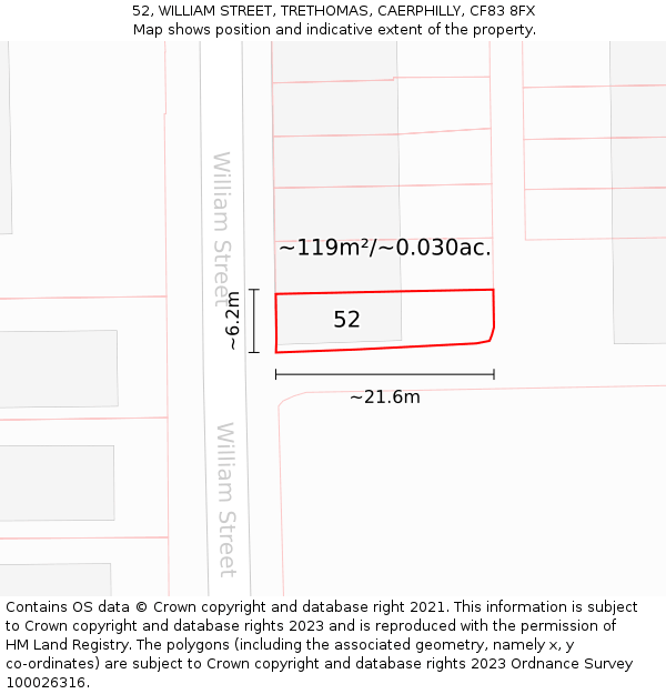 52, WILLIAM STREET, TRETHOMAS, CAERPHILLY, CF83 8FX: Plot and title map