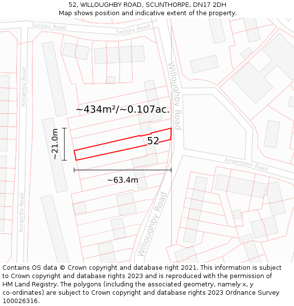52, WILLOUGHBY ROAD, SCUNTHORPE, DN17 2DH: Plot and title map