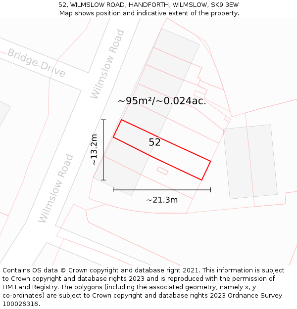 52, WILMSLOW ROAD, HANDFORTH, WILMSLOW, SK9 3EW: Plot and title map