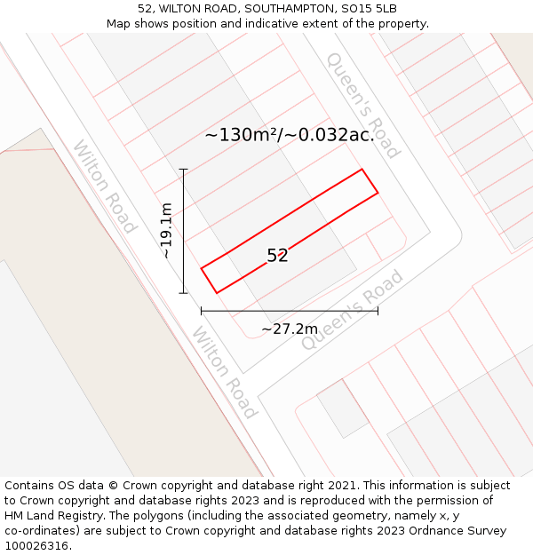 52, WILTON ROAD, SOUTHAMPTON, SO15 5LB: Plot and title map