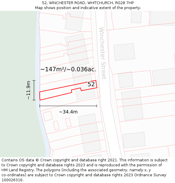 52, WINCHESTER ROAD, WHITCHURCH, RG28 7HP: Plot and title map