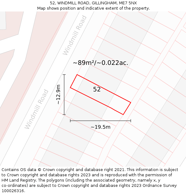 52, WINDMILL ROAD, GILLINGHAM, ME7 5NX: Plot and title map