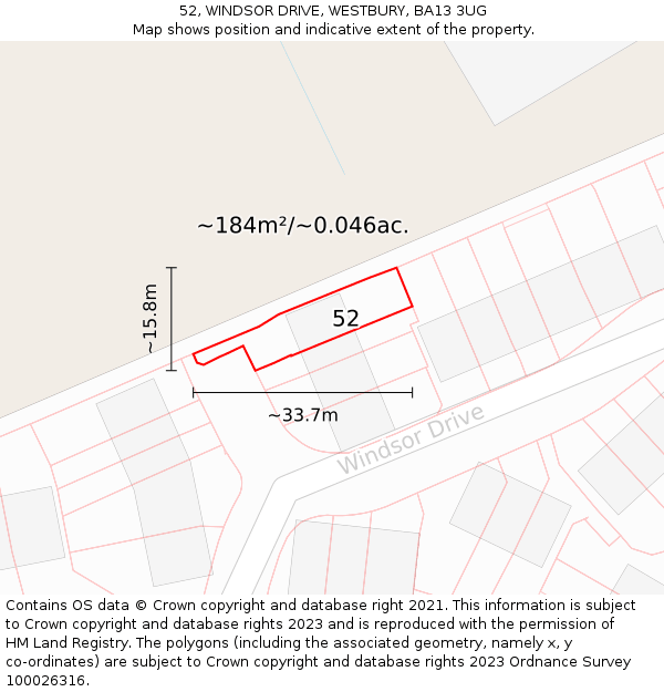 52, WINDSOR DRIVE, WESTBURY, BA13 3UG: Plot and title map