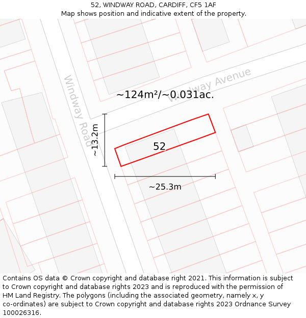 52, WINDWAY ROAD, CARDIFF, CF5 1AF: Plot and title map