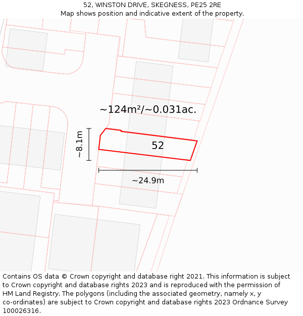 52, WINSTON DRIVE, SKEGNESS, PE25 2RE: Plot and title map