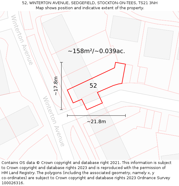 52, WINTERTON AVENUE, SEDGEFIELD, STOCKTON-ON-TEES, TS21 3NH: Plot and title map