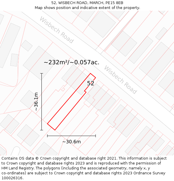 52, WISBECH ROAD, MARCH, PE15 8EB: Plot and title map