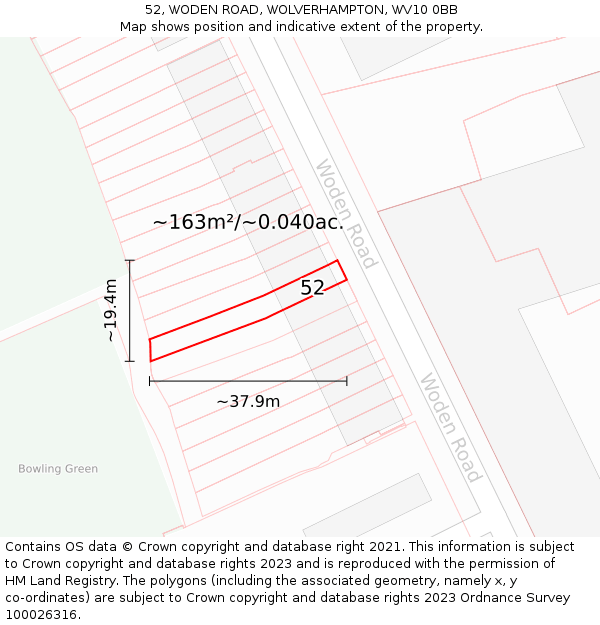 52, WODEN ROAD, WOLVERHAMPTON, WV10 0BB: Plot and title map
