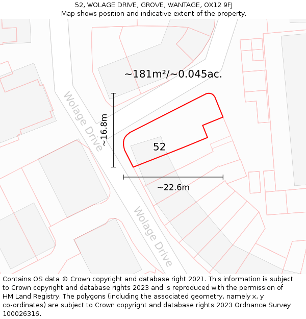 52, WOLAGE DRIVE, GROVE, WANTAGE, OX12 9FJ: Plot and title map