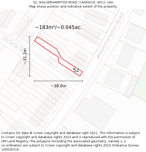 52, WOLVERHAMPTON ROAD, CANNOCK, WS11 1AH: Plot and title map