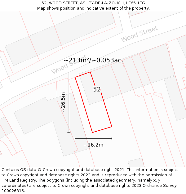 52, WOOD STREET, ASHBY-DE-LA-ZOUCH, LE65 1EG: Plot and title map