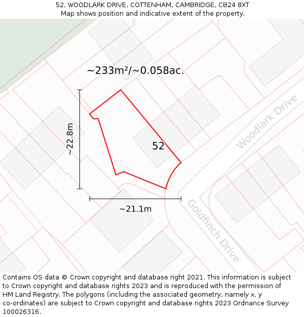52, WOODLARK DRIVE, COTTENHAM, CAMBRIDGE, CB24 8XT: Plot and title map