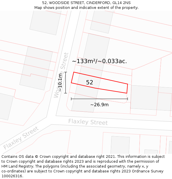 52, WOODSIDE STREET, CINDERFORD, GL14 2NS: Plot and title map