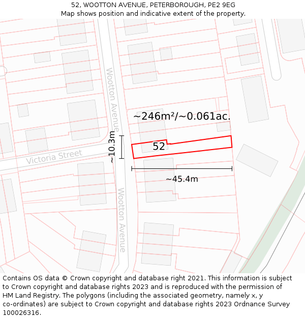 52, WOOTTON AVENUE, PETERBOROUGH, PE2 9EG: Plot and title map