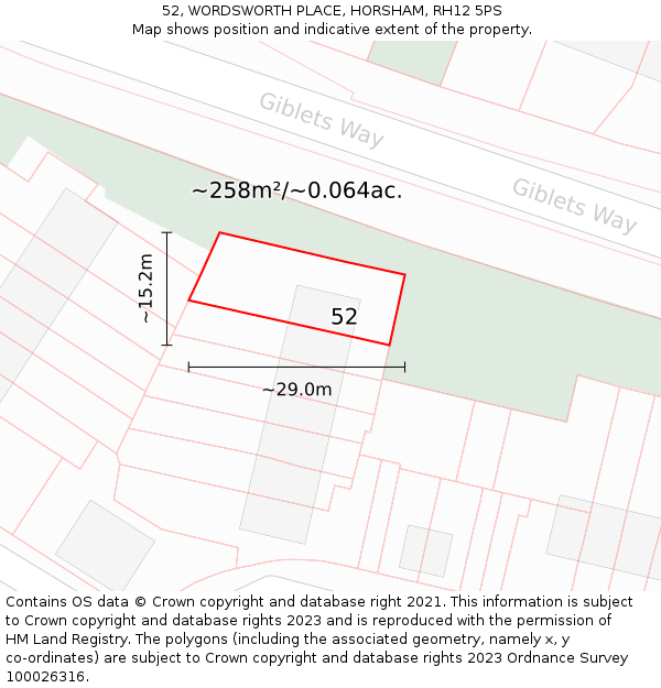 52, WORDSWORTH PLACE, HORSHAM, RH12 5PS: Plot and title map