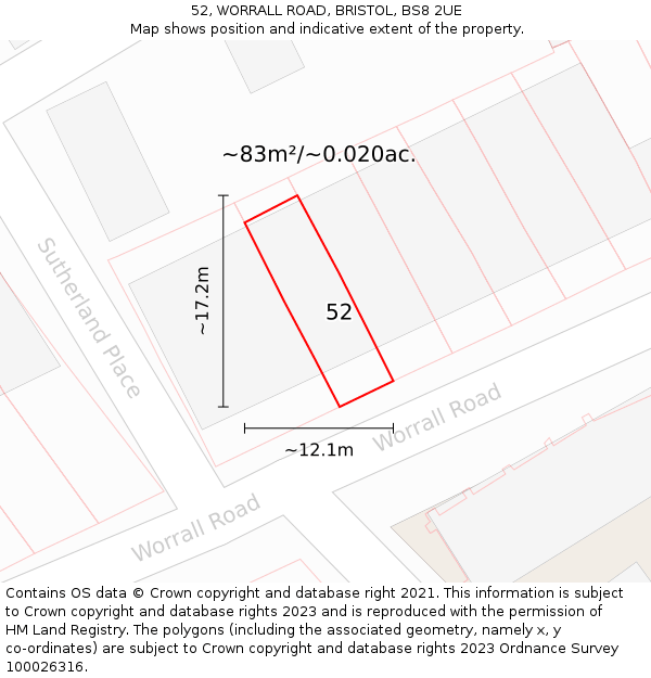 52, WORRALL ROAD, BRISTOL, BS8 2UE: Plot and title map