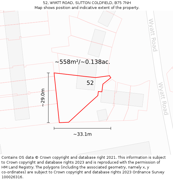 52, WYATT ROAD, SUTTON COLDFIELD, B75 7NH: Plot and title map