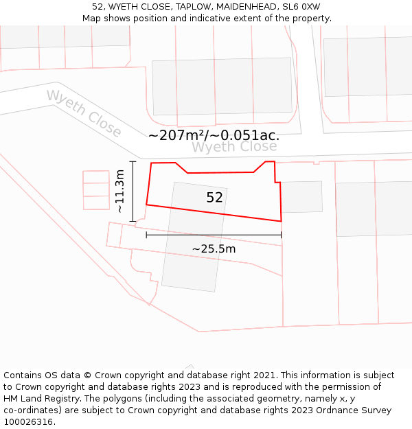 52, WYETH CLOSE, TAPLOW, MAIDENHEAD, SL6 0XW: Plot and title map