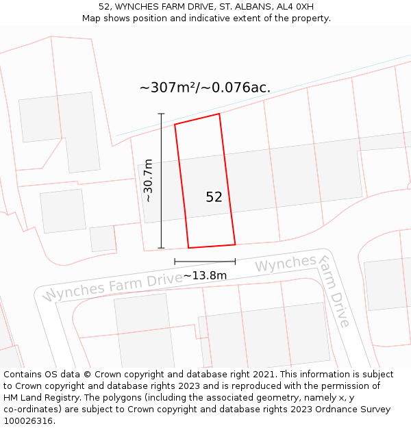 52, WYNCHES FARM DRIVE, ST. ALBANS, AL4 0XH: Plot and title map