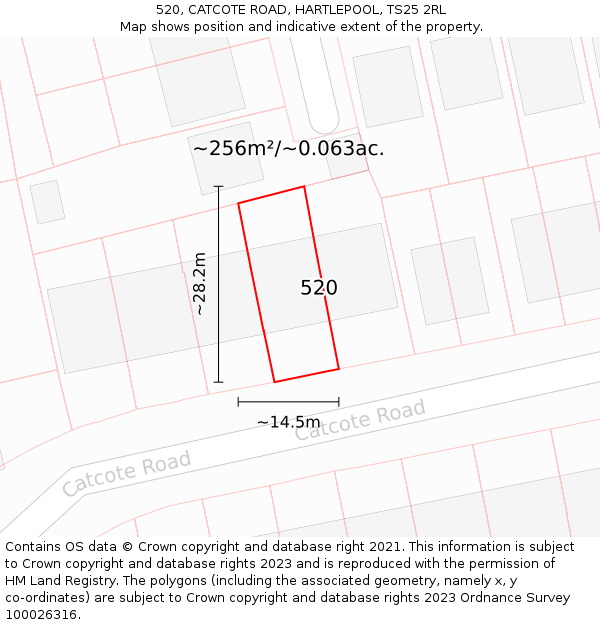 520, CATCOTE ROAD, HARTLEPOOL, TS25 2RL: Plot and title map