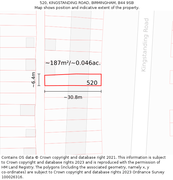 520, KINGSTANDING ROAD, BIRMINGHAM, B44 9SB: Plot and title map
