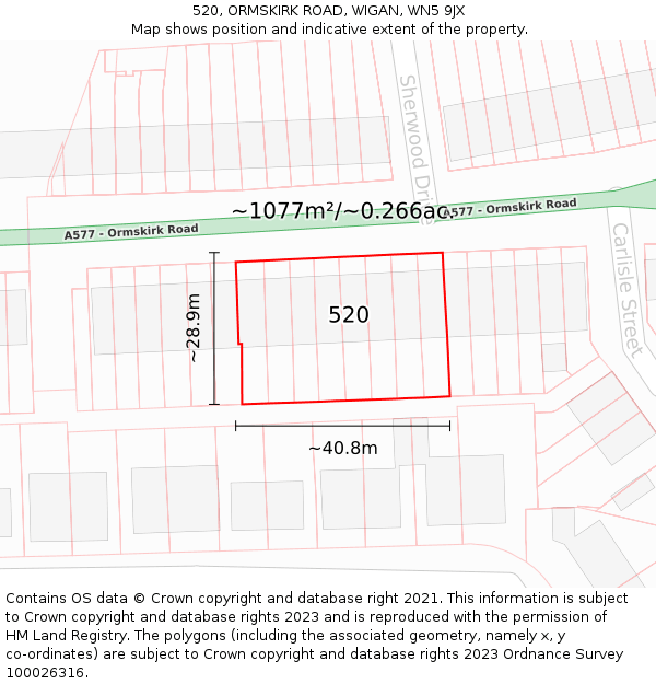 520, ORMSKIRK ROAD, WIGAN, WN5 9JX: Plot and title map