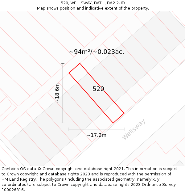 520, WELLSWAY, BATH, BA2 2UD: Plot and title map