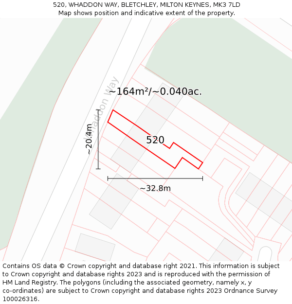 520, WHADDON WAY, BLETCHLEY, MILTON KEYNES, MK3 7LD: Plot and title map