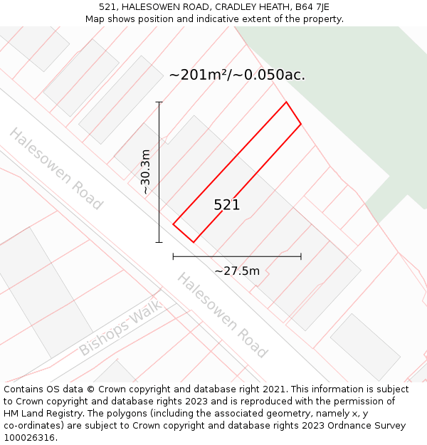 521, HALESOWEN ROAD, CRADLEY HEATH, B64 7JE: Plot and title map