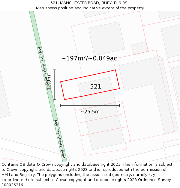 521, MANCHESTER ROAD, BURY, BL9 9SH: Plot and title map