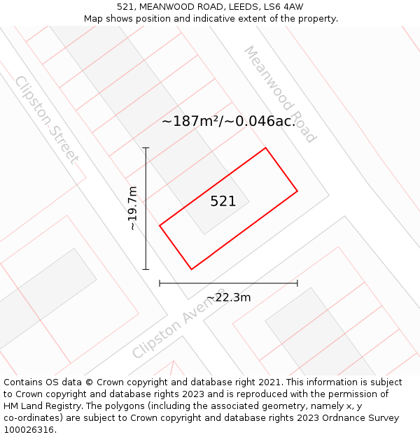 521, MEANWOOD ROAD, LEEDS, LS6 4AW: Plot and title map
