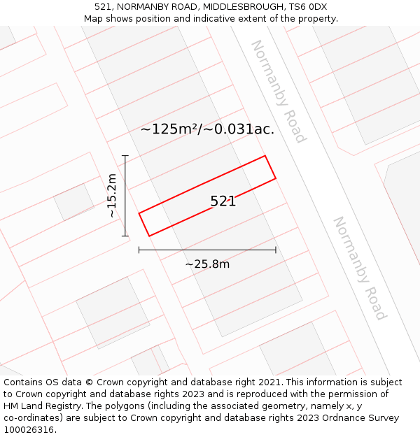 521, NORMANBY ROAD, MIDDLESBROUGH, TS6 0DX: Plot and title map