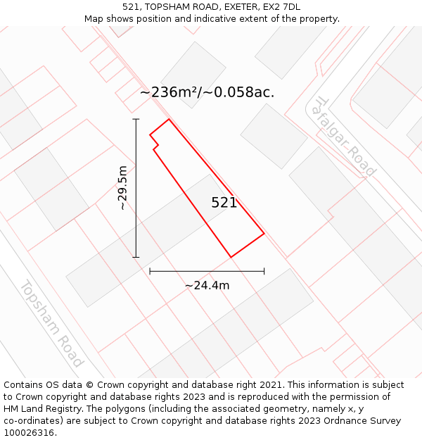 521, TOPSHAM ROAD, EXETER, EX2 7DL: Plot and title map