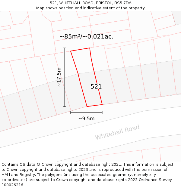 521, WHITEHALL ROAD, BRISTOL, BS5 7DA: Plot and title map