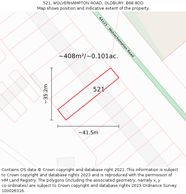 521, WOLVERHAMPTON ROAD, OLDBURY, B68 8DD: Plot and title map