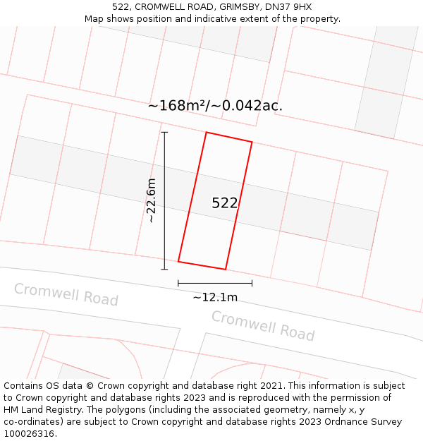 522, CROMWELL ROAD, GRIMSBY, DN37 9HX: Plot and title map