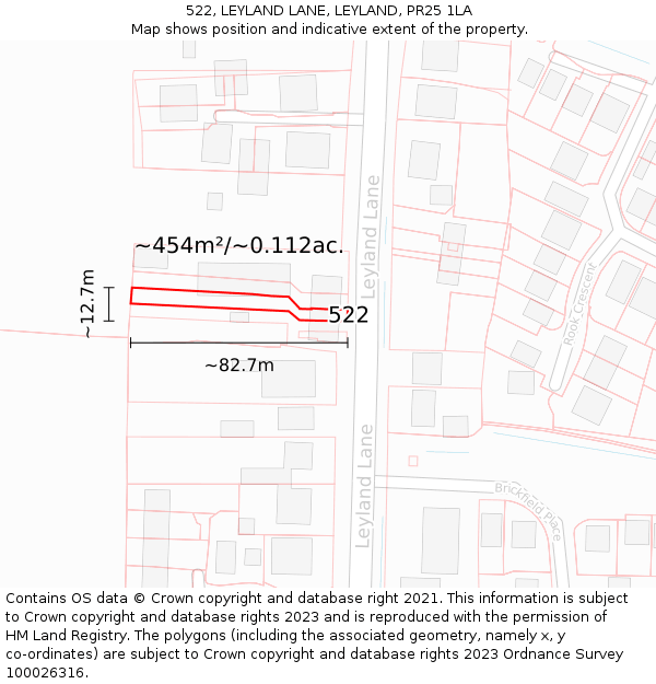 522, LEYLAND LANE, LEYLAND, PR25 1LA: Plot and title map