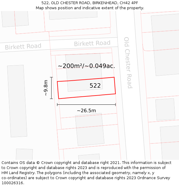 522, OLD CHESTER ROAD, BIRKENHEAD, CH42 4PF: Plot and title map