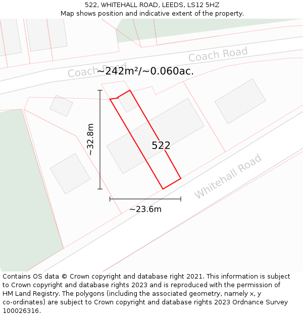 522, WHITEHALL ROAD, LEEDS, LS12 5HZ: Plot and title map
