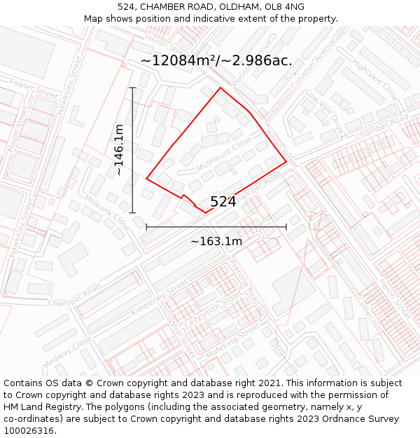 524, CHAMBER ROAD, OLDHAM, OL8 4NG: Plot and title map