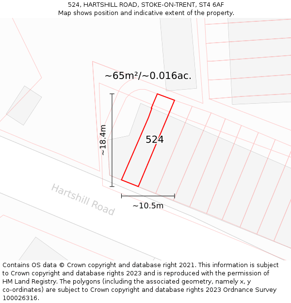 524, HARTSHILL ROAD, STOKE-ON-TRENT, ST4 6AF: Plot and title map