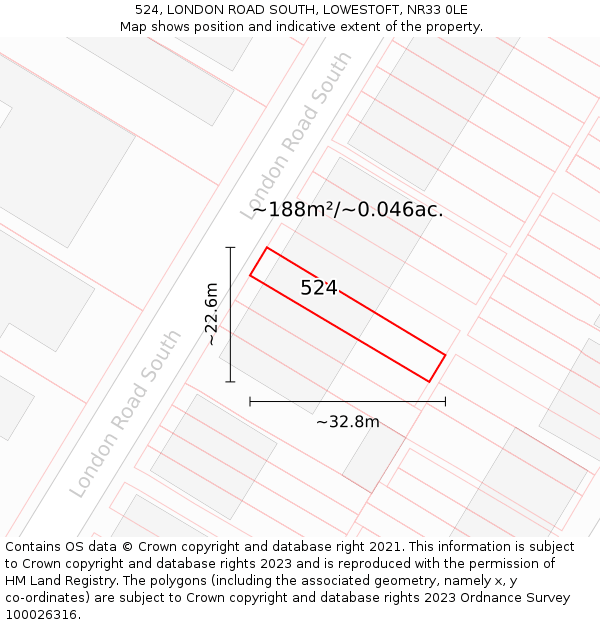 524, LONDON ROAD SOUTH, LOWESTOFT, NR33 0LE: Plot and title map