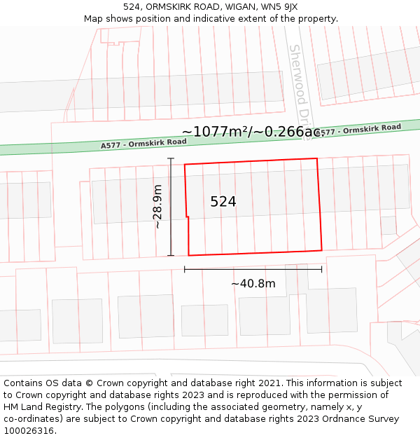 524, ORMSKIRK ROAD, WIGAN, WN5 9JX: Plot and title map