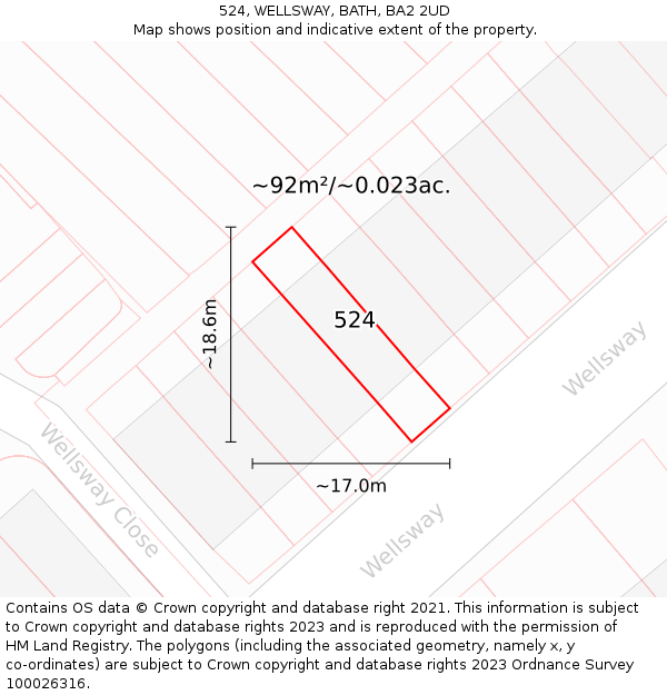 524, WELLSWAY, BATH, BA2 2UD: Plot and title map