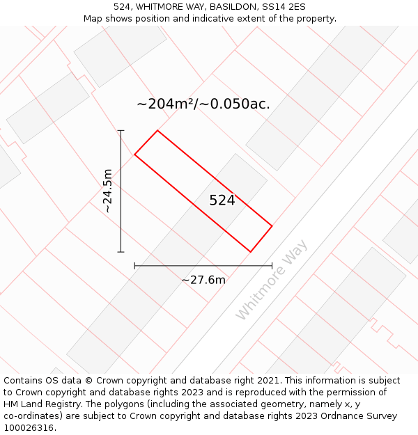 524, WHITMORE WAY, BASILDON, SS14 2ES: Plot and title map