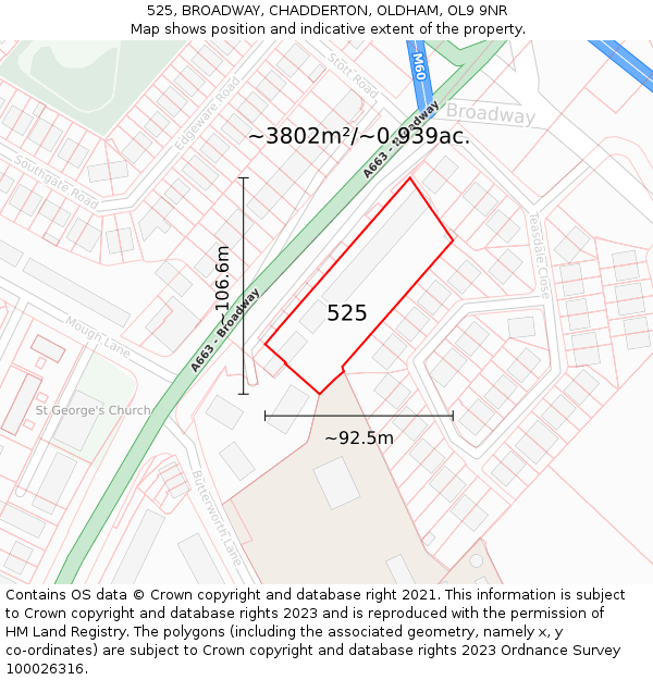 525, BROADWAY, CHADDERTON, OLDHAM, OL9 9NR: Plot and title map