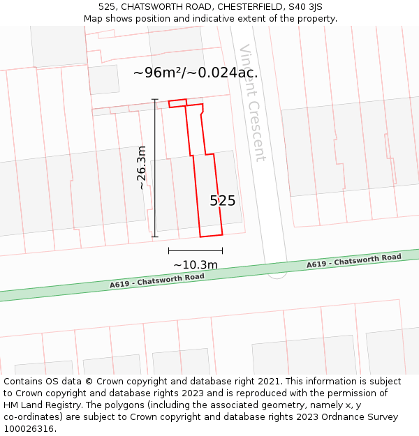 525, CHATSWORTH ROAD, CHESTERFIELD, S40 3JS: Plot and title map