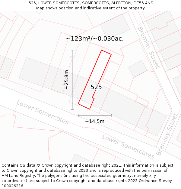 525, LOWER SOMERCOTES, SOMERCOTES, ALFRETON, DE55 4NS: Plot and title map